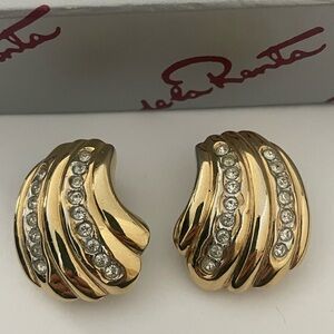 Oscar de la Renta Gold and Silver Crystal Earrings